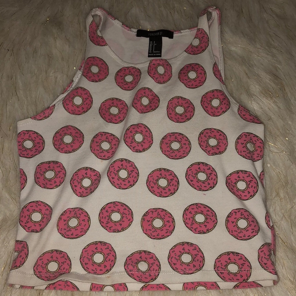 Forever 21 small crop top with white donuts